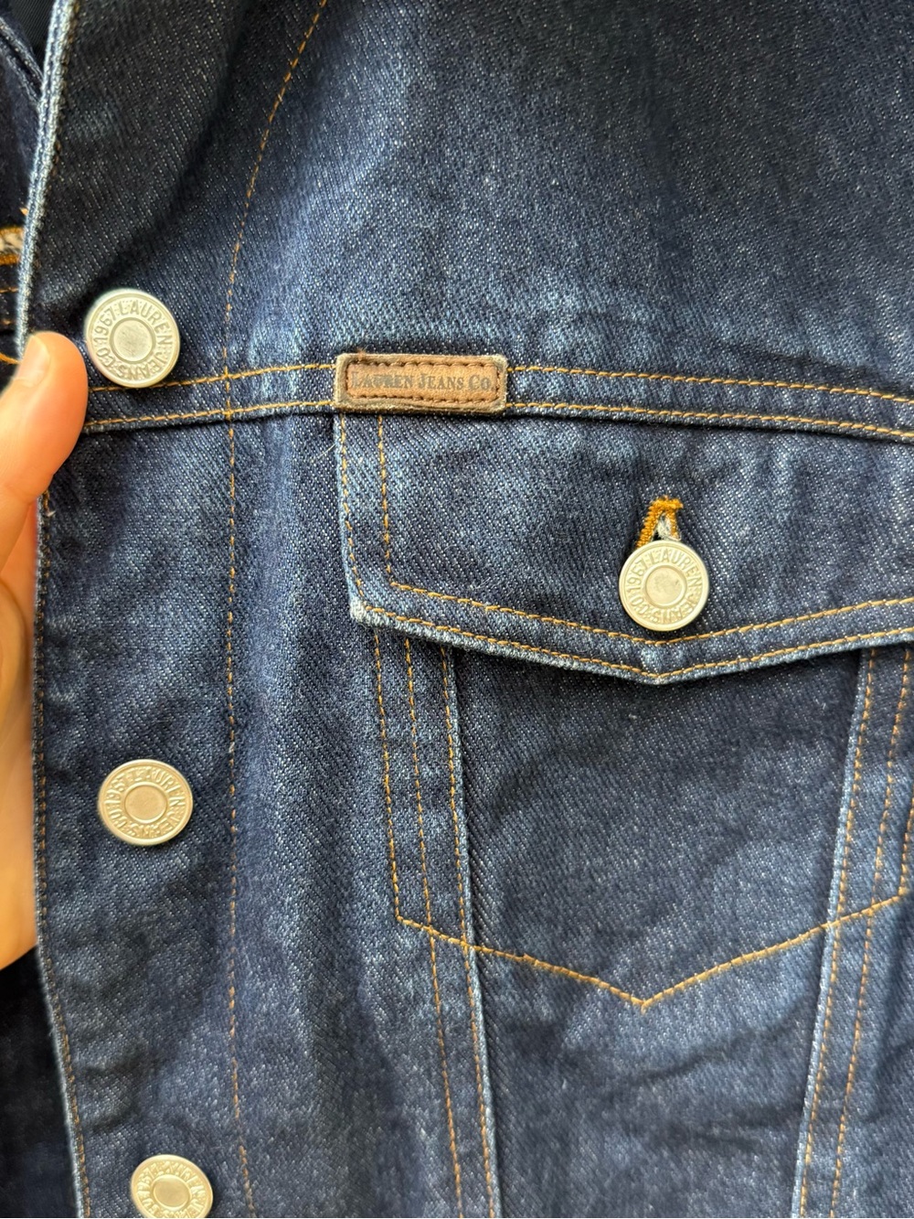 Vintage Ralph Lauren Dark Blue Denim Jacket with Brown Faux Fur Collar - Picture 4 of 12
